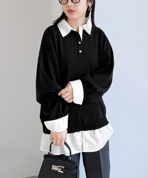 reca(レカ)の「レイヤード風シャツドッキングニット(ニット/セーター・レディース・グレー系その他/ブラック/グレー・FREE)」の6枚目の写真