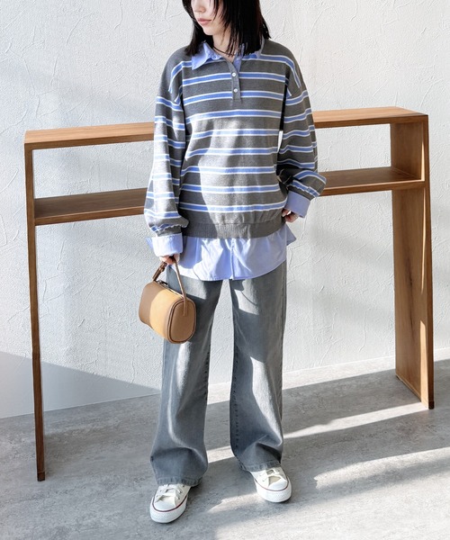 reca(レカ)の「レイヤード風シャツドッキングニット(ニット/セーター・レディース・グレー系その他/ブラック/グレー・FREE)」の13枚目の写真