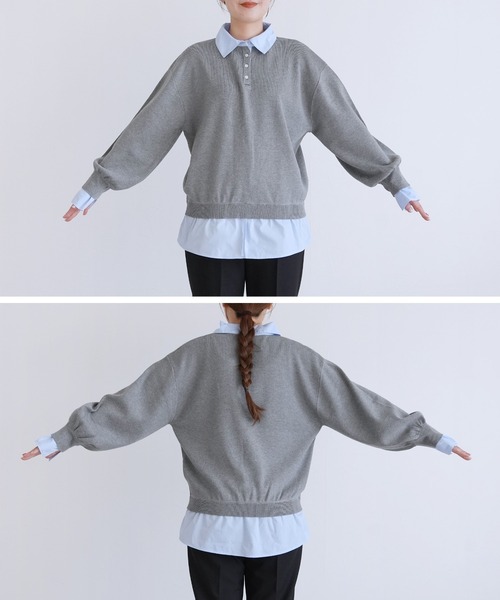 reca(レカ)の「レイヤード風シャツドッキングニット(ニット/セーター・レディース・グレー系その他/ブラック/グレー・FREE)」の22枚目の写真