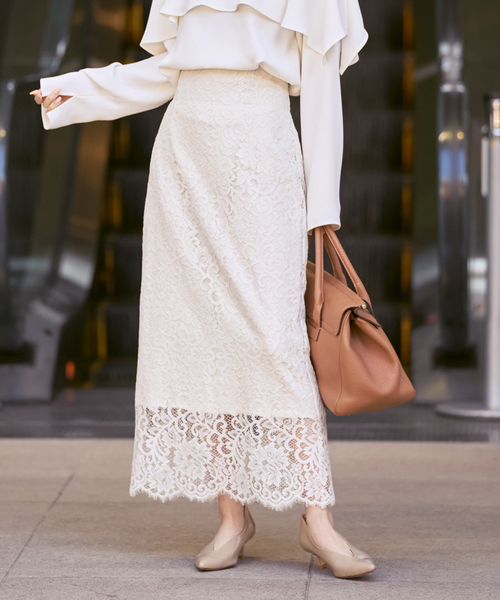 Noble(ノーブル)の「《WEB&一部店舗限定・追加》リバーレースIラインスカート(スカート・レディース・ライトグレー/ホワイト・36/38/40/34)」の1枚目の写真