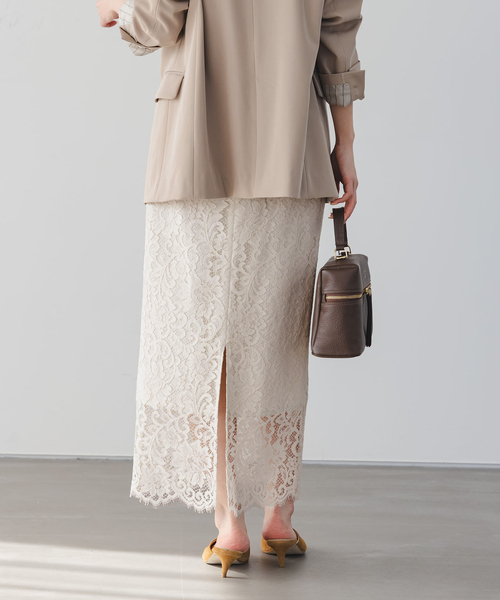 Noble(ノーブル)の「《WEB&一部店舗限定・追加》リバーレースIラインスカート(スカート・レディース・ライトグレー/ホワイト・36/38/40/34)」の3枚目の写真