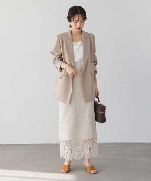 Noble(ノーブル)の「《WEB&一部店舗限定・追加》リバーレースIラインスカート(スカート・レディース・ライトグレー/ホワイト・36/38/40/34)」の4枚目の写真