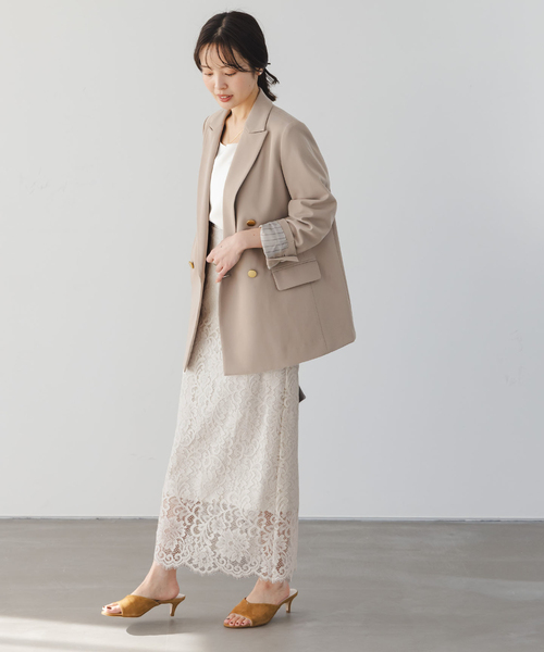 Noble(ノーブル)の「《WEB&一部店舗限定・追加》リバーレースIラインスカート(スカート・レディース・ライトグレー/ホワイト・36/38/40/34)」の5枚目の写真