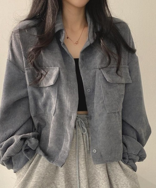 Ritzy(リッツィー)の「コーデュロイクロップドシャツ(シャツ/ブラウス・レディース・グレー/カーキ/ブラック・FREE)」の14枚目の写真