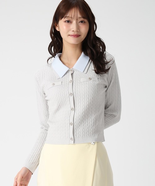 MISCH MASCH（ミッシュマッシュ）の「2026春夏新作 ダブル衿ケーブルカーディガン（カーディガン/ボレロ・レディース・グリーン/ホワイト/グレー・ﾌﾘ-）」の2枚目の写真