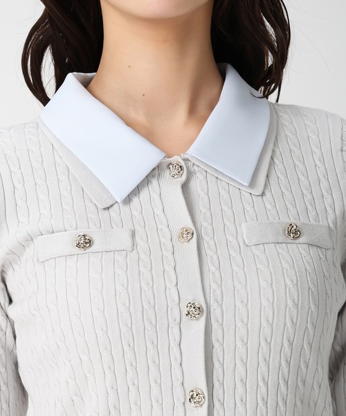 MISCH MASCH（ミッシュマッシュ）の「2026春夏新作 ダブル衿ケーブルカーディガン（カーディガン/ボレロ・レディース・グリーン/ホワイト/グレー・ﾌﾘ-）」の13枚目の写真