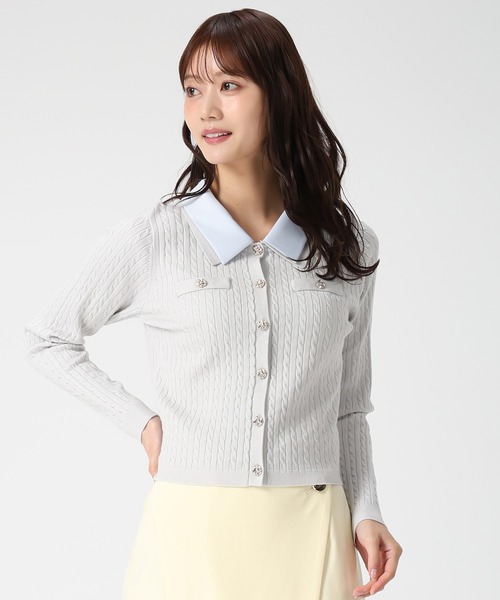 MISCH MASCH（ミッシュマッシュ）の「2026春夏新作 ダブル衿ケーブルカーディガン（カーディガン/ボレロ・レディース・グリーン/ホワイト/グレー・ﾌﾘ-）」の16枚目の写真