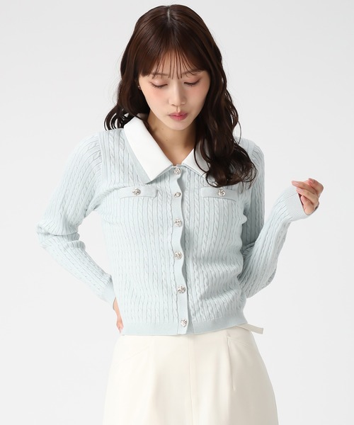 MISCH MASCH（ミッシュマッシュ）の「2026春夏新作 ダブル衿ケーブルカーディガン（カーディガン/ボレロ・レディース・グリーン/ホワイト/グレー・ﾌﾘ-）」の18枚目の写真