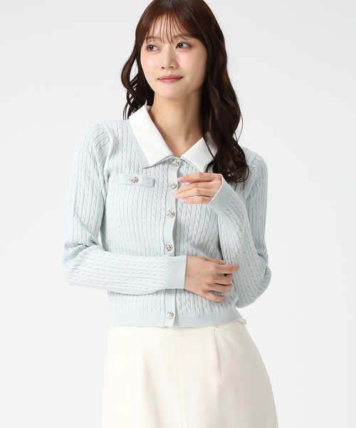 MISCH MASCH（ミッシュマッシュ）の「2026春夏新作 ダブル衿ケーブルカーディガン（カーディガン/ボレロ・レディース・グリーン/ホワイト/グレー・ﾌﾘ-）」の10枚目の写真