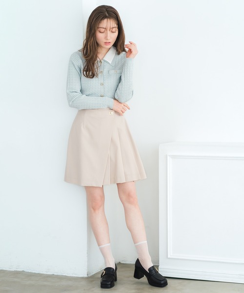 MISCH MASCH（ミッシュマッシュ）の「2026春夏新作 ダブル衿ケーブルカーディガン（カーディガン/ボレロ・レディース・グリーン/ホワイト/グレー・ﾌﾘ-）」の6枚目の写真