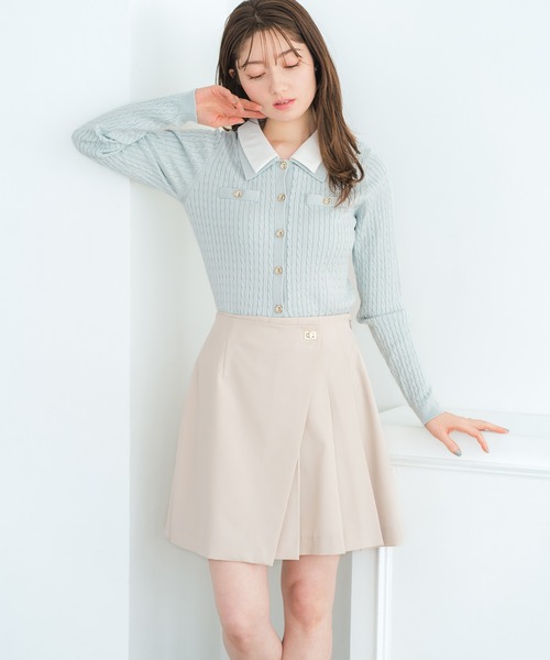 MISCH MASCH（ミッシュマッシュ）の「2026春夏新作 ダブル衿ケーブルカーディガン（カーディガン/ボレロ・レディース・グリーン/ホワイト/グレー・ﾌﾘ-）」の8枚目の写真