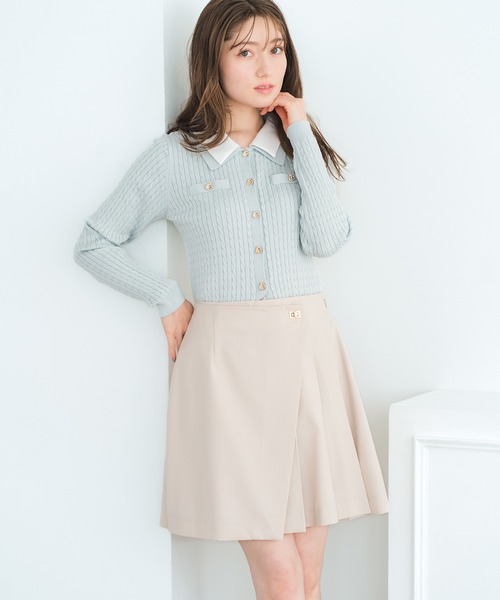 MISCH MASCH（ミッシュマッシュ）の「2026春夏新作 ダブル衿ケーブルカーディガン（カーディガン/ボレロ・レディース・グリーン/ホワイト/グレー・ﾌﾘ-）」の9枚目の写真