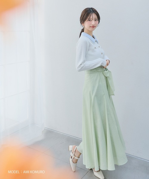 ミッシュマッシュ　2026春夏新作ダブル衿ケーブルカーディガン　ミントグリーン セール】2026春夏新作 ダブル衿ケーブルカーディガン（カーディガン