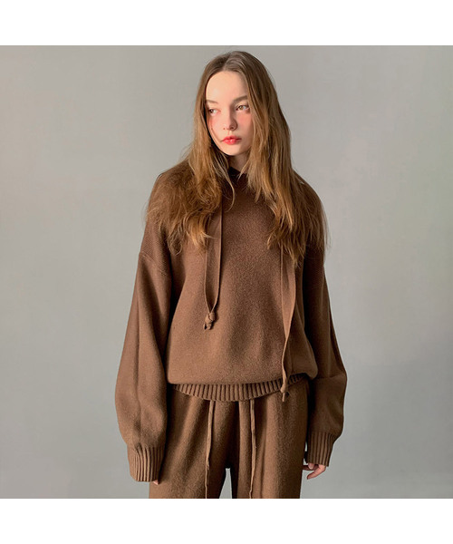 VASCARA（バスカラ）の「[SET] Loose Fit Hoodie+Pants Knit Set-up (4colors)（ニット/セーター・レディース・アイボリー/ブラック/ブラウン/ベージュ・FREE）」の3枚目の写真