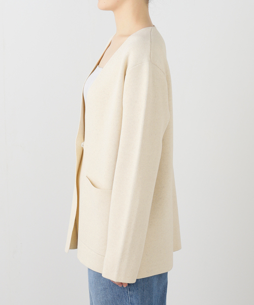 SLOBE IENA（スローブイエナ）の「ミラノリブVネックニットジャケット（ノーカラージャケット・レディース・アイボリー/グリーン・FREE）」の3枚目の写真