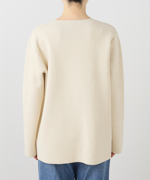 SLOBE IENA（スローブイエナ）の「ミラノリブVネックニットジャケット（ノーカラージャケット・レディース・アイボリー/グリーン・FREE）」の4枚目の写真