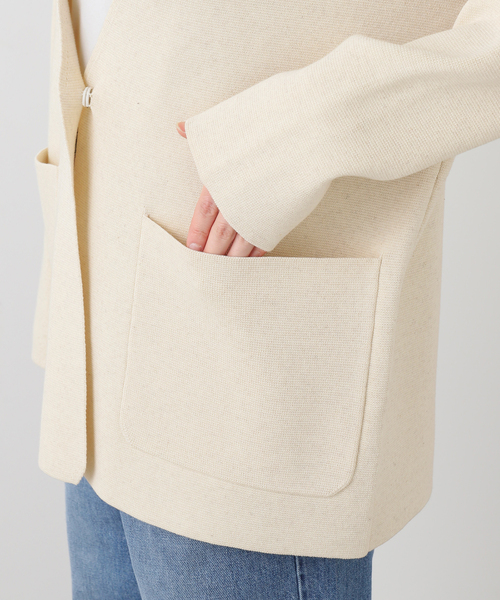 SLOBE IENA（スローブイエナ）の「ミラノリブVネックニットジャケット（ノーカラージャケット・レディース・アイボリー/グリーン・FREE）」の6枚目の写真