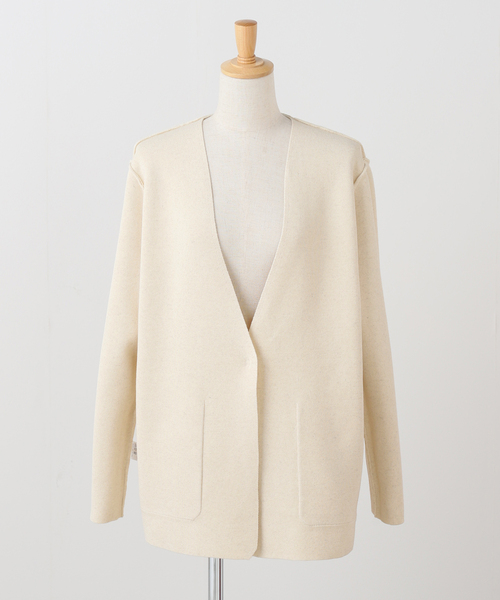 SLOBE IENA（スローブイエナ）の「ミラノリブVネックニットジャケット（ノーカラージャケット・レディース・アイボリー/グリーン・FREE）」の8枚目の写真