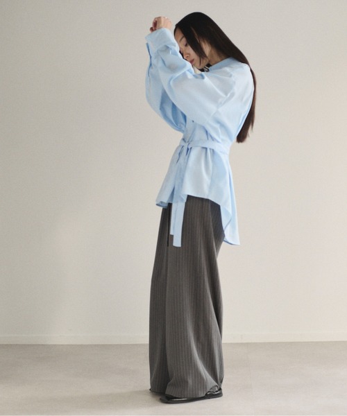 SOYEN（ソイエン）の「ダブルドロストワイドパンツ/セットアップ可　イージースラックス　ピンストライプ　無地（その他パンツ・レディース・グレー/チャコール・F）」の10枚目の写真