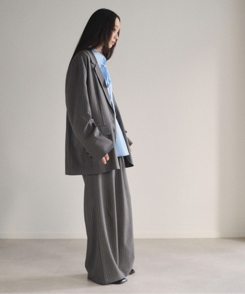 SOYEN（ソイエン）の「ダブルドロストワイドパンツ/セットアップ可　イージースラックス　ピンストライプ　無地（その他パンツ・レディース・グレー/チャコール・F）」の11枚目の写真