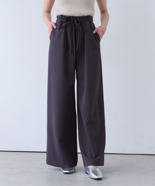 SOYEN(ソイエン)の「ダブルドロストワイドパンツ/セットアップ可 イージースラックス ピンストライプ 無地(スラックス・レディース・グレー/チャコール・F)」の11枚目の写真