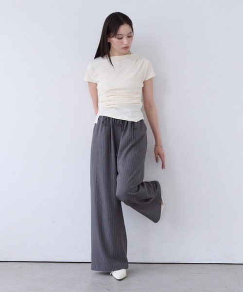 SOYEN(ソイエン)の「ダブルドロストワイドパンツ/セットアップ可 イージースラックス ピンストライプ 無地(スラックス・レディース・グレー/チャコール・F)」の22枚目の写真