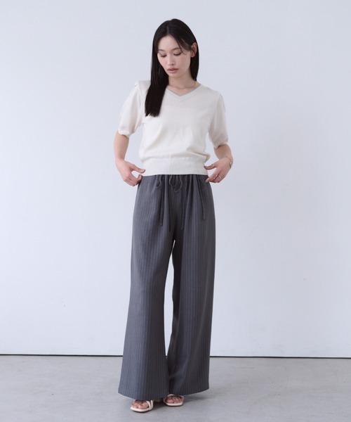 SOYEN(ソイエン)の「ダブルドロストワイドパンツ/セットアップ可 イージースラックス ピンストライプ 無地(スラックス・レディース・グレー/チャコール・F)」の6枚目の写真