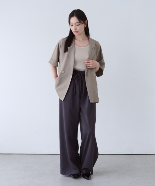 SOYEN(ソイエン)の「ダブルドロストワイドパンツ/セットアップ可 イージースラックス ピンストライプ 無地(スラックス・レディース・グレー/チャコール・F)」の20枚目の写真