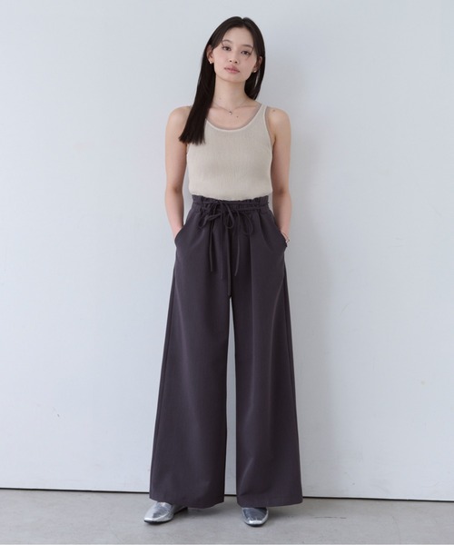 SOYEN(ソイエン)の「ダブルドロストワイドパンツ/セットアップ可 イージースラックス ピンストライプ 無地(スラックス・レディース・グレー/チャコール・F)」の9枚目の写真