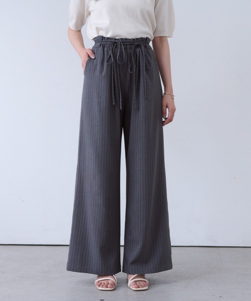 SOYEN(ソイエン)の「ダブルドロストワイドパンツ/セットアップ可 イージースラックス ピンストライプ 無地(スラックス・レディース・グレー/チャコール・F)」の13枚目の写真