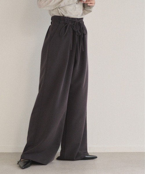 SOYEN(ソイエン)の「ダブルドロストワイドパンツ/セットアップ可 イージースラックス ピンストライプ 無地(スラックス・レディース・グレー/チャコール・F)」の9枚目の写真