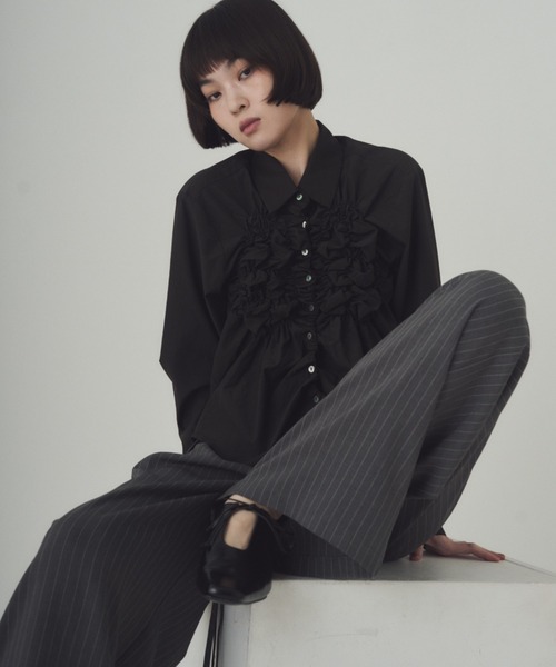 SOYEN(ソイエン)の「ダブルドロストワイドパンツ/セットアップ可 イージースラックス ピンストライプ 無地(スラックス・レディース・グレー/チャコール・F)」の12枚目の写真
