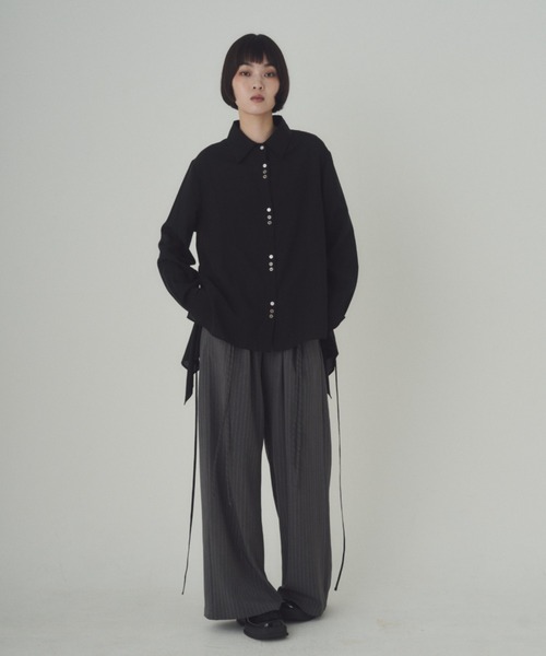 SOYEN(ソイエン)の「ダブルドロストワイドパンツ/セットアップ可 イージースラックス ピンストライプ 無地(スラックス・レディース・グレー/チャコール・F)」の15枚目の写真