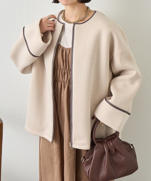 Jena espace merveilleux（ジェナ　エスパスメルヴェイユ）の「テープラインダンボールジャケット（その他アウター・レディース・ブラック/ベージュ系その他/ベージュ・FREE）」の2枚目の写真