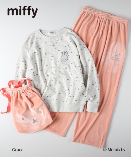 Right-on(ライトオン)の「miffy ルームウェアセット (かわいい / リラックス / ストレッチ / おしゃれ)(ルームウェア/パジャマ・レディース・ピンク/ネイビー×ホワイト・M/L)」の1枚目の写真