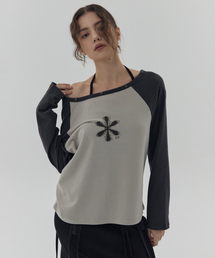PETAL ONE OFF-SHOULDER RAGLAN TEE - BEIGE