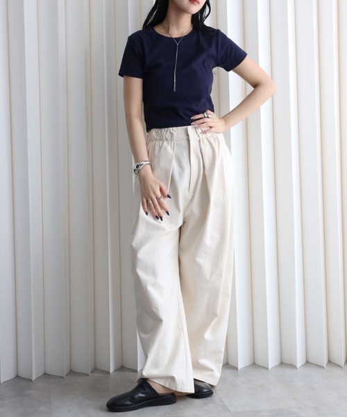 YENNA(イェンナ)の「ボリュームタックコットンワイドパンツ / チノワイドパンツ(チノパンツ・レディース・アイボリー/ダークブラウン/ベージュ/カーキ・FREE)」の19枚目の写真
