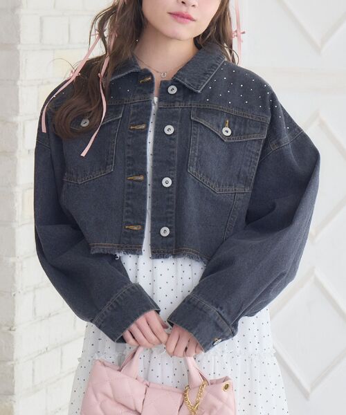 ビジュー付きデニムJK（デニムジャケット）｜ems excite（エムズ