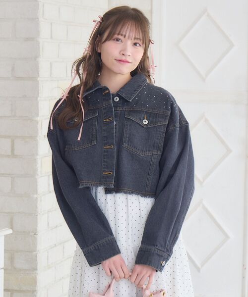 ems excite（エムズエキサイト）の「ビジュー付きデニムJK（デニムジャケット・レディース・ブルー/ブラック・FREE）」の8枚目の写真