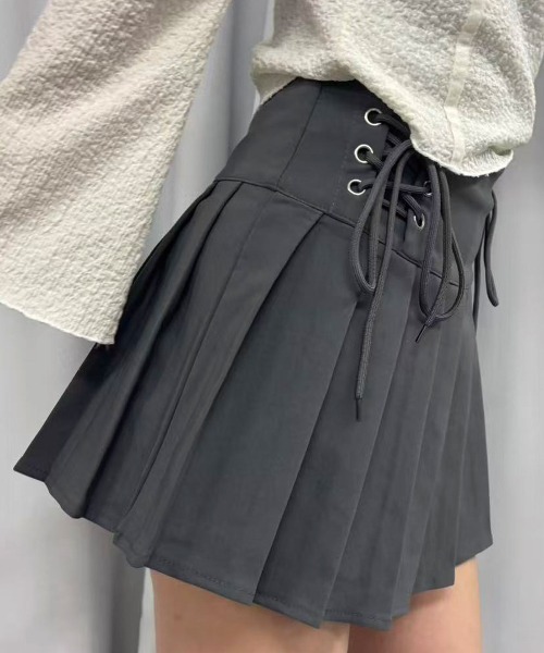 Lots of Love（ロッツオブラブ）の「【 インパン裏地付 】マイクロプリーツミニスカパン（スカート・レディース・グレー/ブラック・L/M）」の5枚目の写真