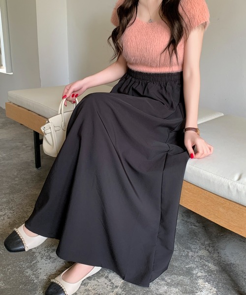 Maison Calme(メゾンカルム)の「【26年春夏新作】ウエストゴムシアーリラクシーAラインフレアロングスカート 裏地付き(スカート・レディース・ブラック/ホワイト・F)」の7枚目の写真