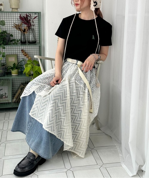 DOUBLE NAME（ダブルネーム）の「【m:rex】ミニ恐竜刺しゅうリブTEE（Tシャツ/カットソー・レディース・ブラック/オフホワイト・FREE）」の9枚目の写真