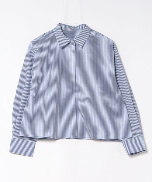 m.f.editorial(エムエフエディトリアル)の「【ショート丈 クロップド】m.f.エディトリアル レディース 綿混 ブロード 比翼 長袖 ブラウス(シャツ/ブラウス・レディース・サックスブルー/ブルー・MEDIUM/LARGE)」の14枚目の写真