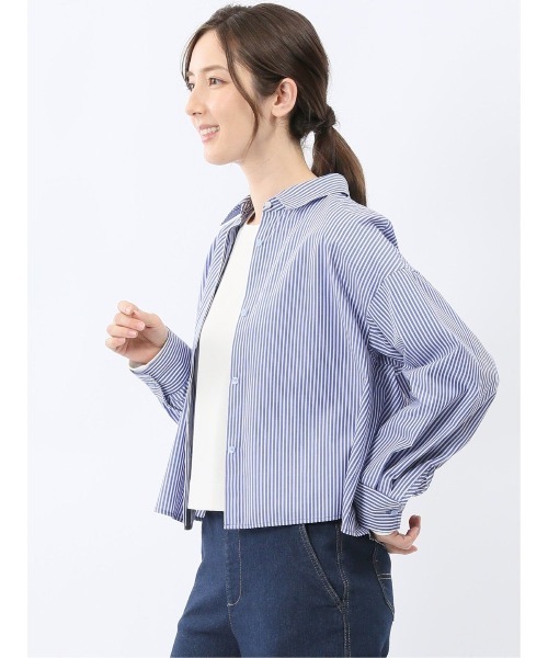 m.f.editorial(エムエフエディトリアル)の「【ショート丈 クロップド】m.f.エディトリアル レディース 綿混 ブロード 比翼 長袖 ブラウス(シャツ/ブラウス・レディース・サックスブルー/ブルー・MEDIUM/LARGE)」の5枚目の写真
