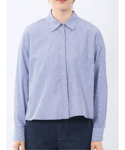 m.f.editorial(エムエフエディトリアル)の「【ショート丈 クロップド】m.f.エディトリアル レディース 綿混 ブロード 比翼 長袖 ブラウス(シャツ/ブラウス・レディース・サックスブルー/ブルー・MEDIUM/LARGE)」の9枚目の写真
