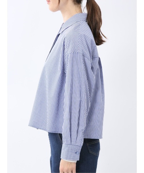 m.f.editorial(エムエフエディトリアル)の「【ショート丈 クロップド】m.f.エディトリアル レディース 綿混 ブロード 比翼 長袖 ブラウス(シャツ/ブラウス・レディース・サックスブルー/ブルー・MEDIUM/LARGE)」の10枚目の写真