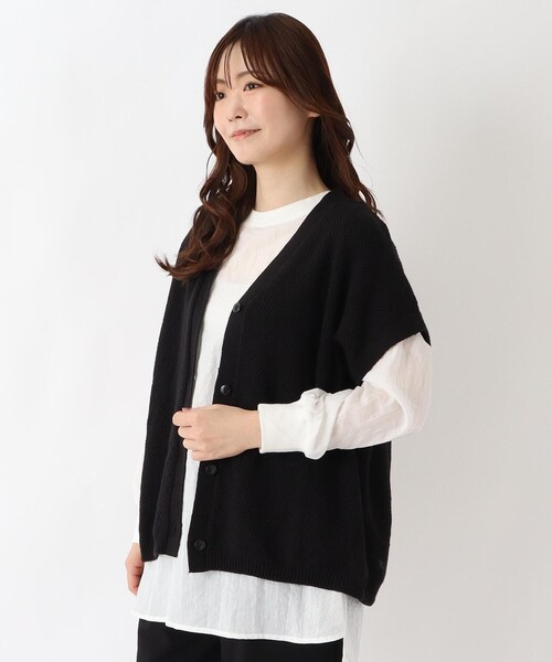 one'sterrace(ワンズテラス)の「鹿の子編み 肩落ちニットベスト(ベスト・レディース・アイボリー系8/ブラック系8/ベージュ系8・02)」の1枚目の写真