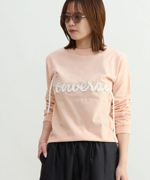 CONVERSE TOKYO（コンバーストウキョウ）の「SPINDLE LOGO LONGSLEEVE TEE（Tシャツ/カットソー・レディース・ホワイト/ピンク/グリーン/スミクロ・MEDIUM/SMALL）」の4枚目の写真