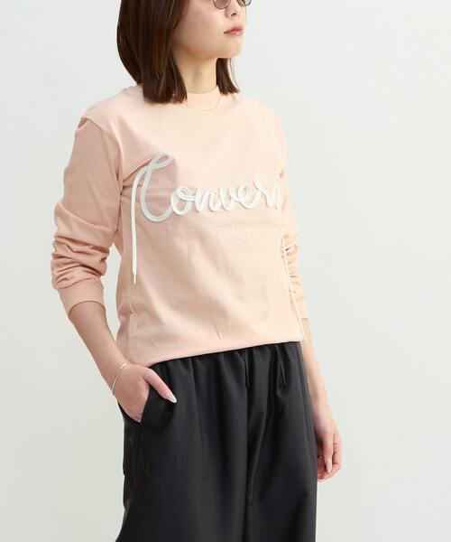 CONVERSE TOKYO（コンバーストウキョウ）の「SPINDLE LOGO LONGSLEEVE TEE（Tシャツ/カットソー・レディース・ホワイト/ピンク/グリーン/スミクロ・MEDIUM/SMALL）」の5枚目の写真