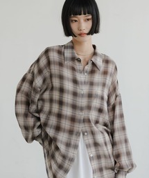 LOWRYS FARM | シアーチェックシャツロング 647623(シャツ/ブラウス)